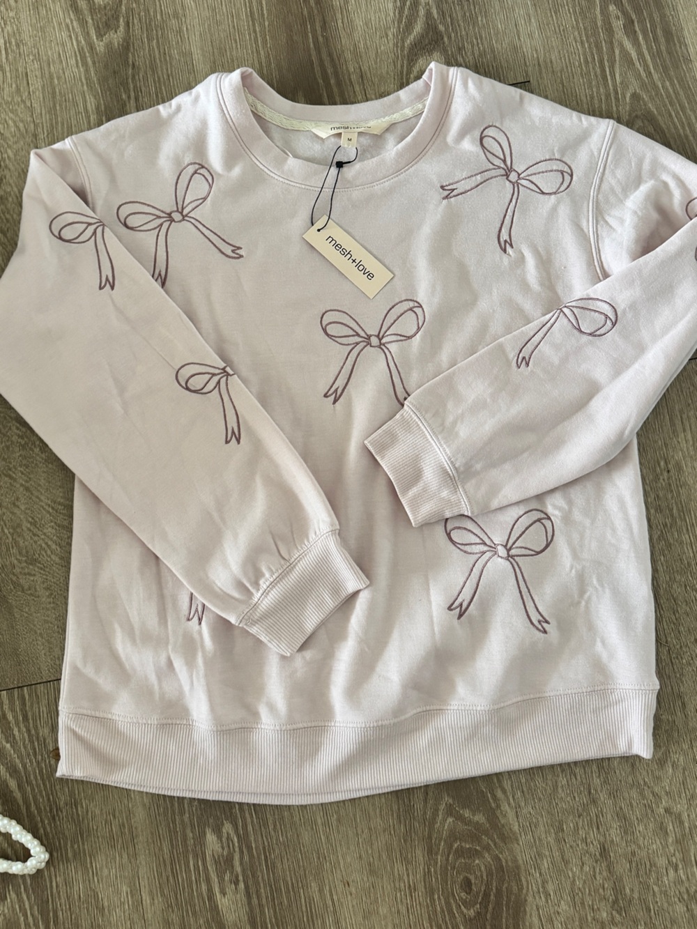 Light Pink Bow-Print Crewneck Sweatshirt